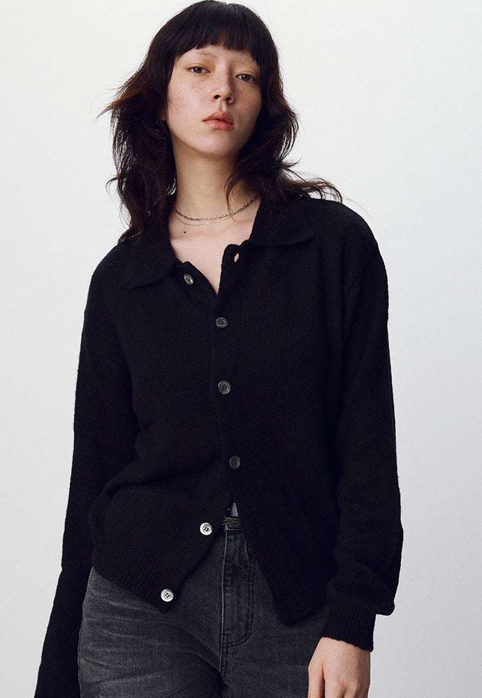 Tonywack - Baby Alpaca Mohair Collar Cardigan (Black) product image 1 | TRAB K-Fashion Australia
