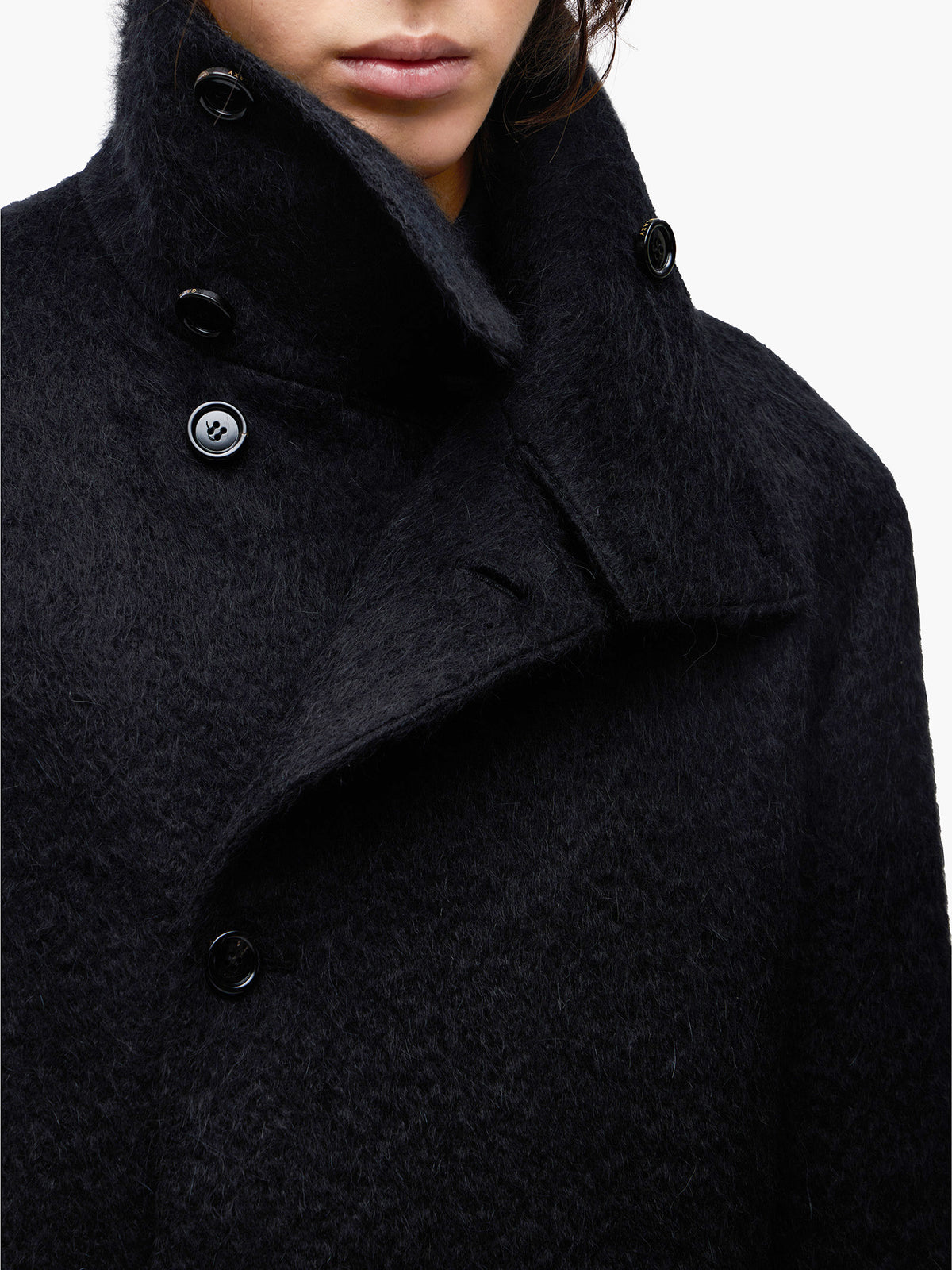 Jiyong Kim - Brushed Alpaca High-Neck Coat (Black) product image 9 | TRAB K-Fashion Australia