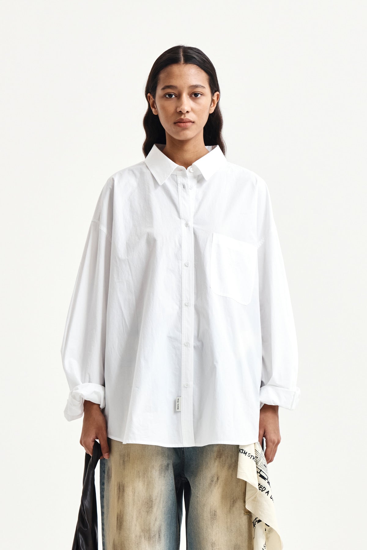 Matin Kim - Embroidery Small Logo Shirt (White) product image 15 | TRAB K-Fashion Australia