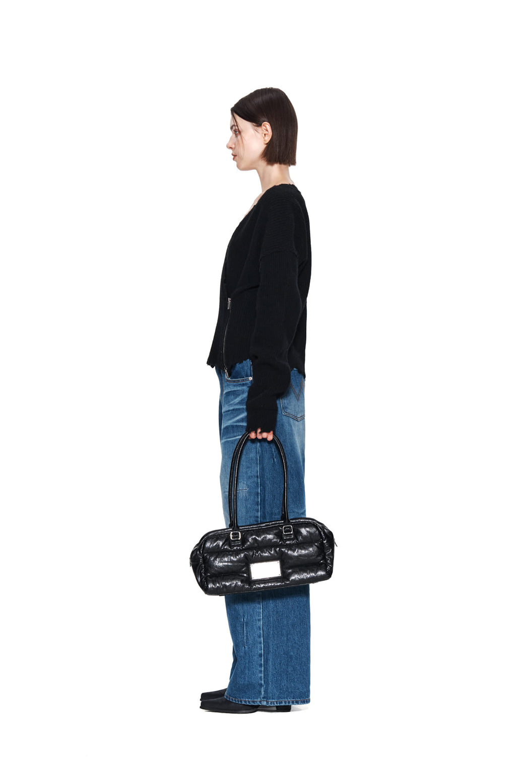 Matin Kim - Pinched Two Way Knit Zip Cardigan (Black) product image 6 | TRAB K-Fashion Australia