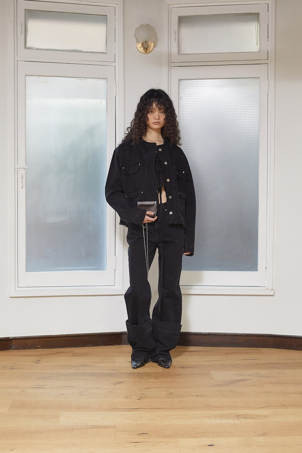 Matin Kim - Collarless Damage Denim Jacket (Black) product image 7 | TRAB K-Fashion Australia