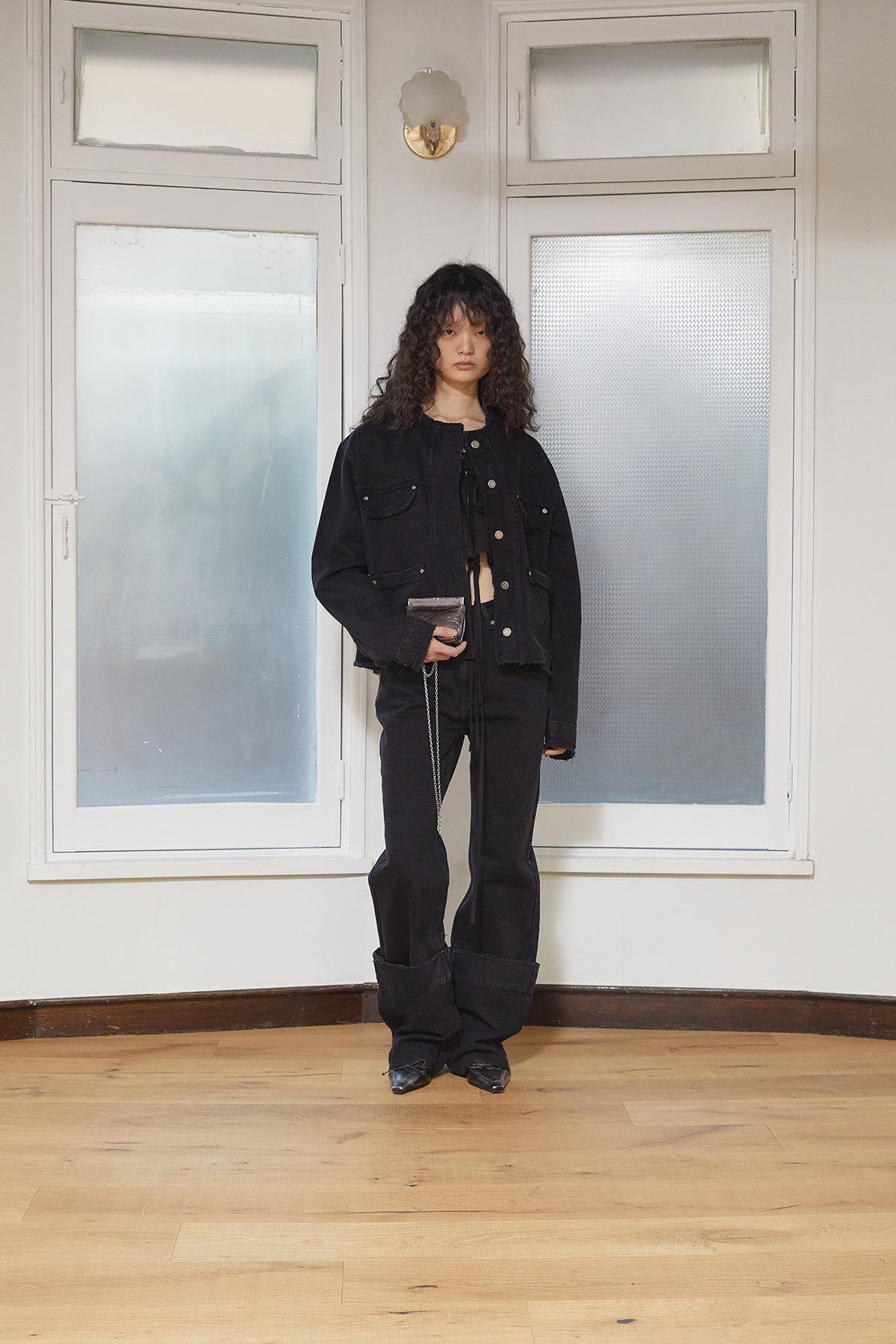 Matin Kim - Collarless Damage Denim Jacket (Black) product image 7 | TRAB K-Fashion Australia