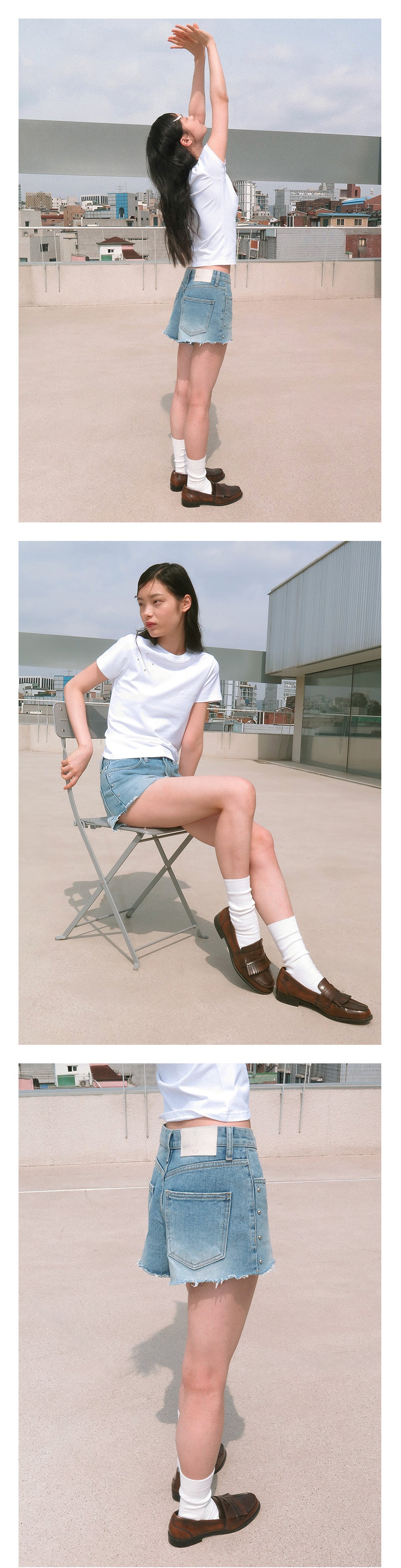 Kijun - Studded Denim Shorts (Light Blue) product image 1 | TRAB K-Fashion Australia