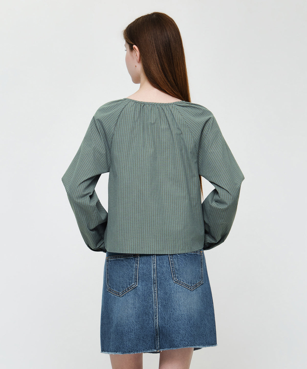 Marithe & Francois Girbaud - Check Ribbon Crop Blouse (Vintage Blue) product image 3 | TRAB K-Fashion Australia