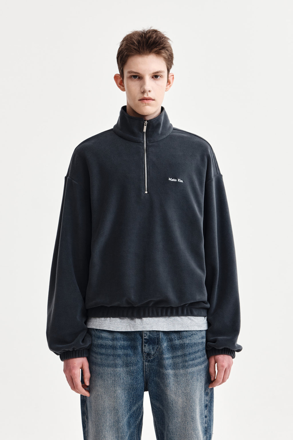 Matin Kim - Sherpa Fleece Half Zip Up Top (Charcoal) product image 10 | TRAB K-Fashion Australia