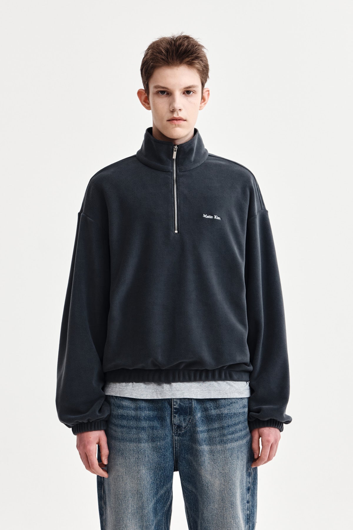 Matin Kim - Sherpa Fleece Half Zip Up Top (Charcoal) product image 10 | TRAB K-Fashion Australia