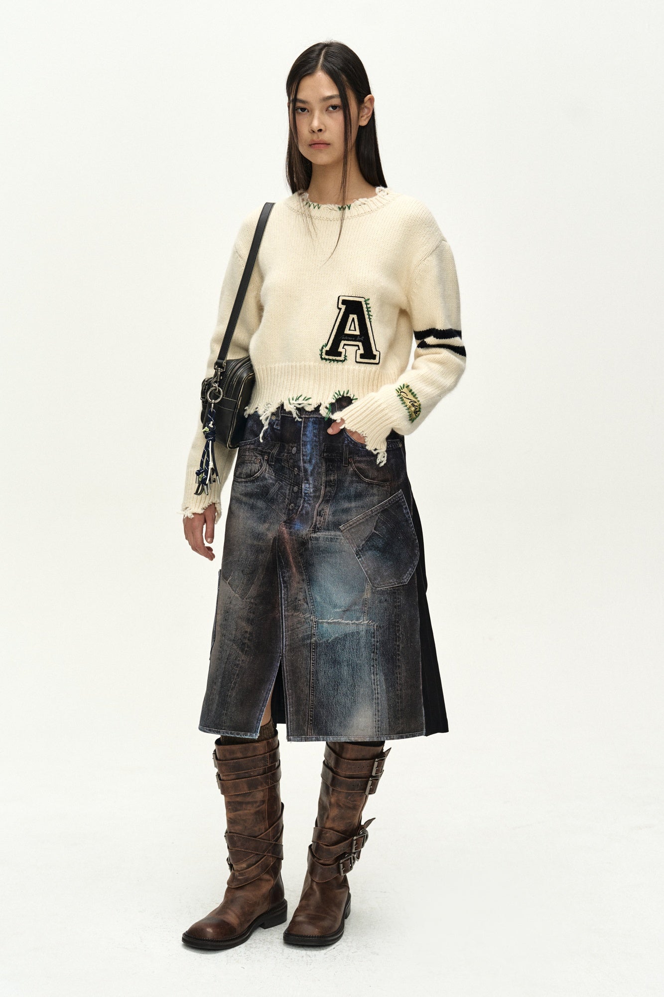 Andersson Bell - (essential) Distressed Varsity Patch Sweater (cream) (Cream) product image 3 | TRAB K-Fashion Australia