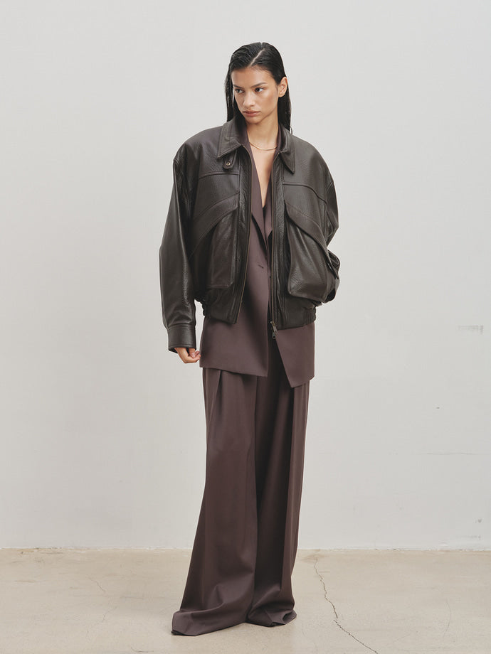 Tonywack - Lamb Leather Bomber Jacket (Dark Brown) product image 5 | TRAB K-Fashion Australia