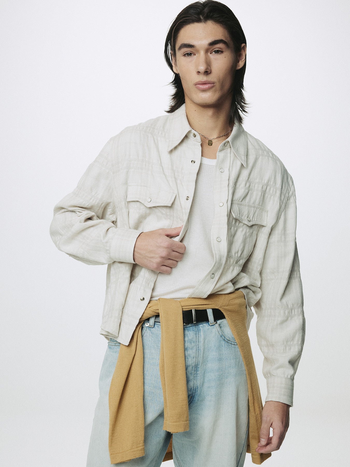 Tonywack - Wool And Cotton Checked Shirt Jacket Japanese Fabric (Ivory) product image 5 | TRAB K-Fashion Australia