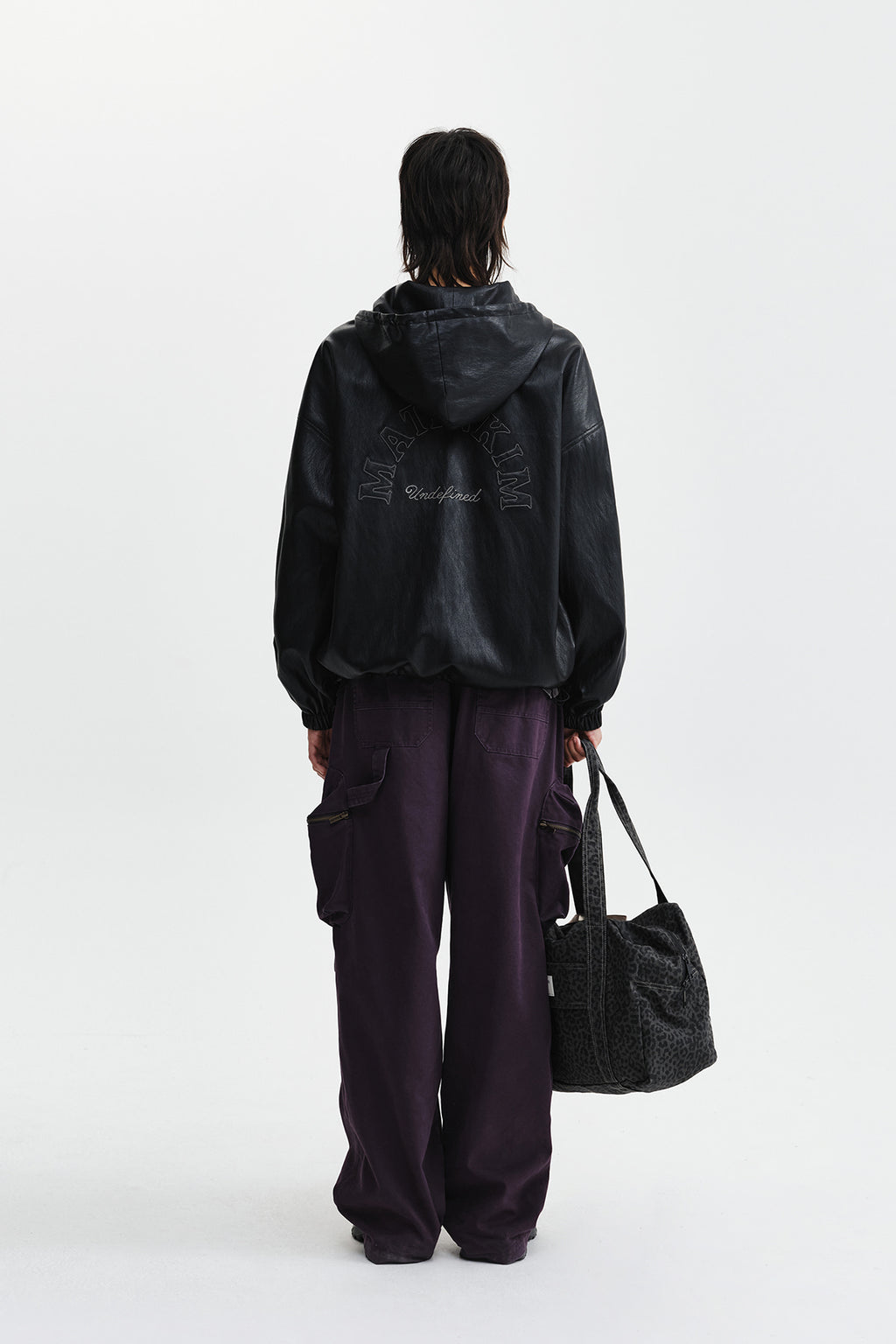 Matin Kim - Faux Leather Applique Logo Hoody Jumper (Black) product image 9 | TRAB K-Fashion Australia