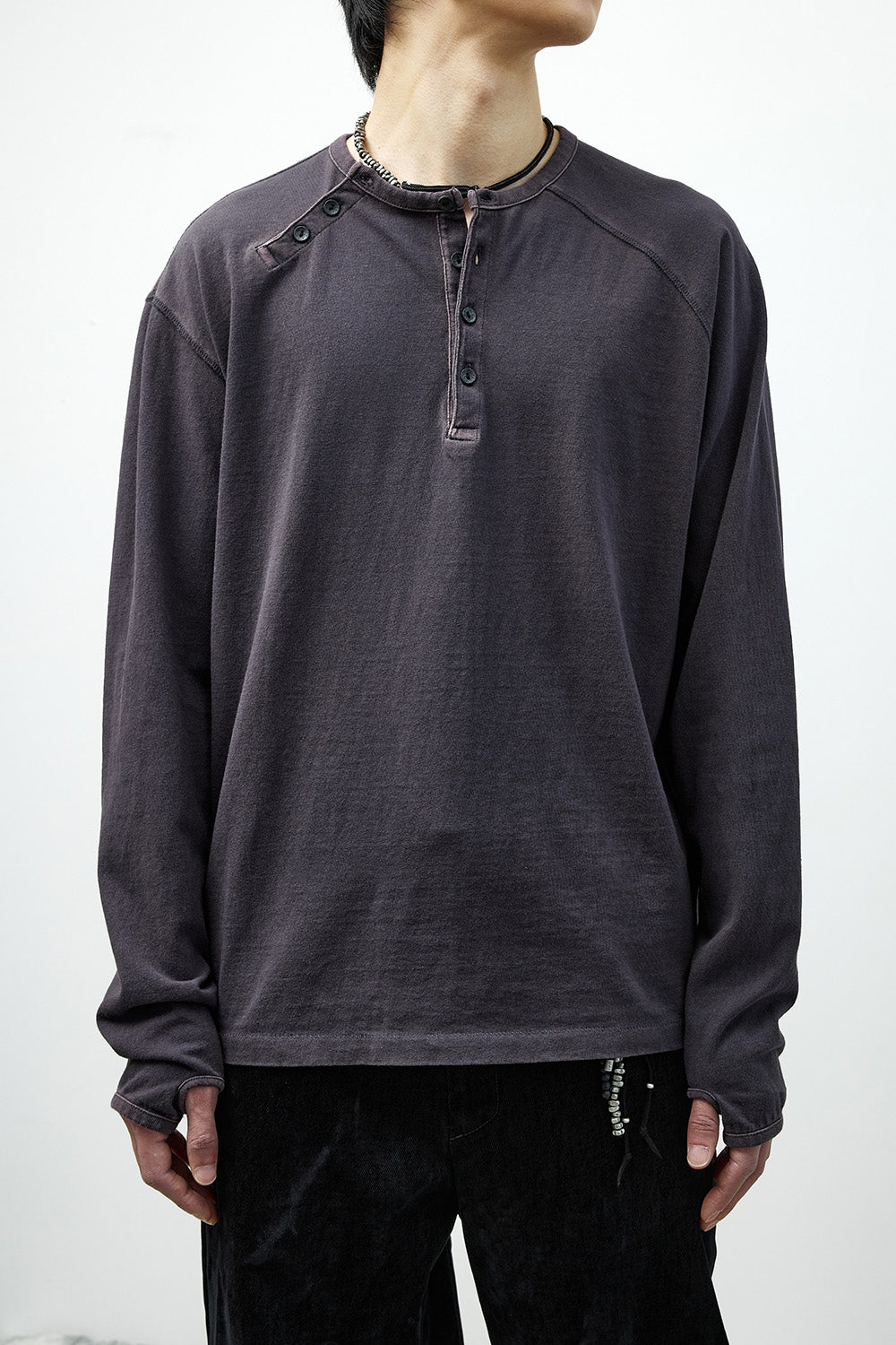 Hatchingroom - Double Henley Neck Tee Bleached Blue (Charcoal) product image 11 | TRAB K-Fashion Australia