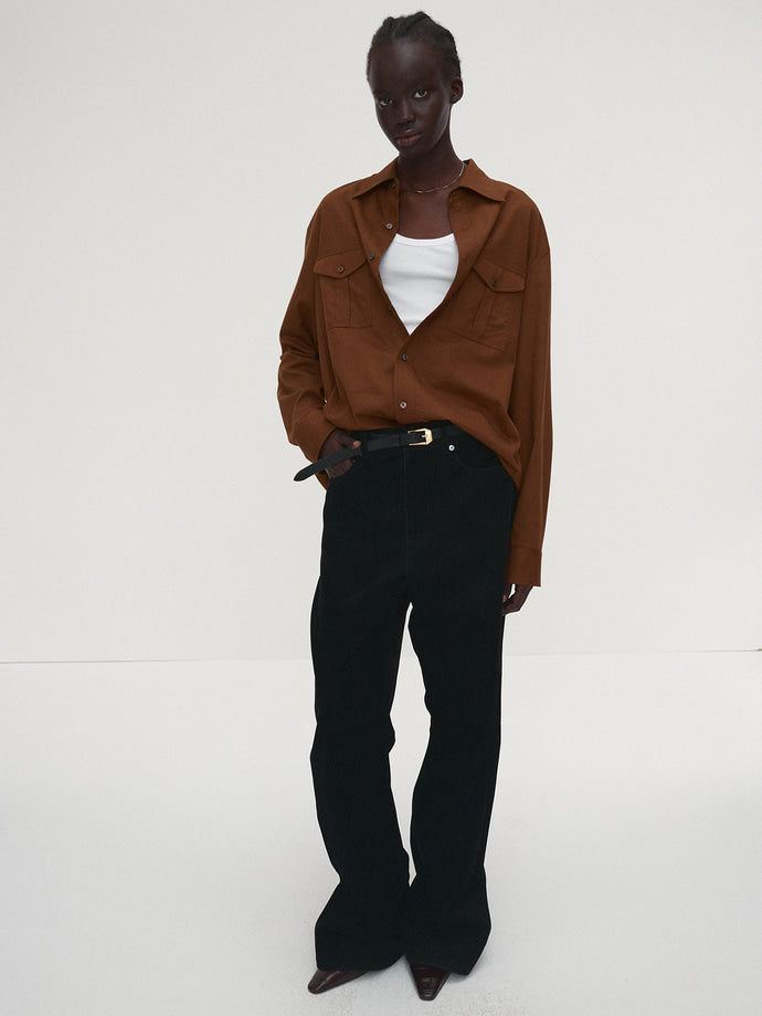 Tonywack - Velvet Denim Loose Flared Jeans (Black) product image 1 | TRAB K-Fashion Australia