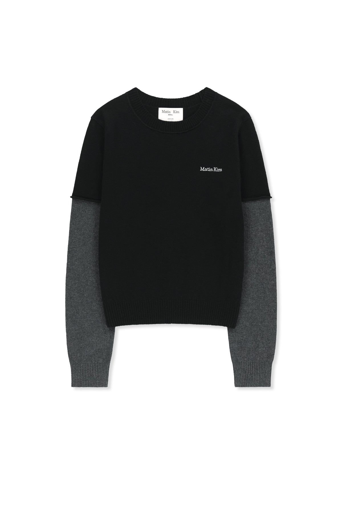 Matin Kim - [Pre-Order – Ships September 28] Cashmere Blended Two Tone Knit Pullover (Black) product image 1 | TRAB K-Fashion Australia