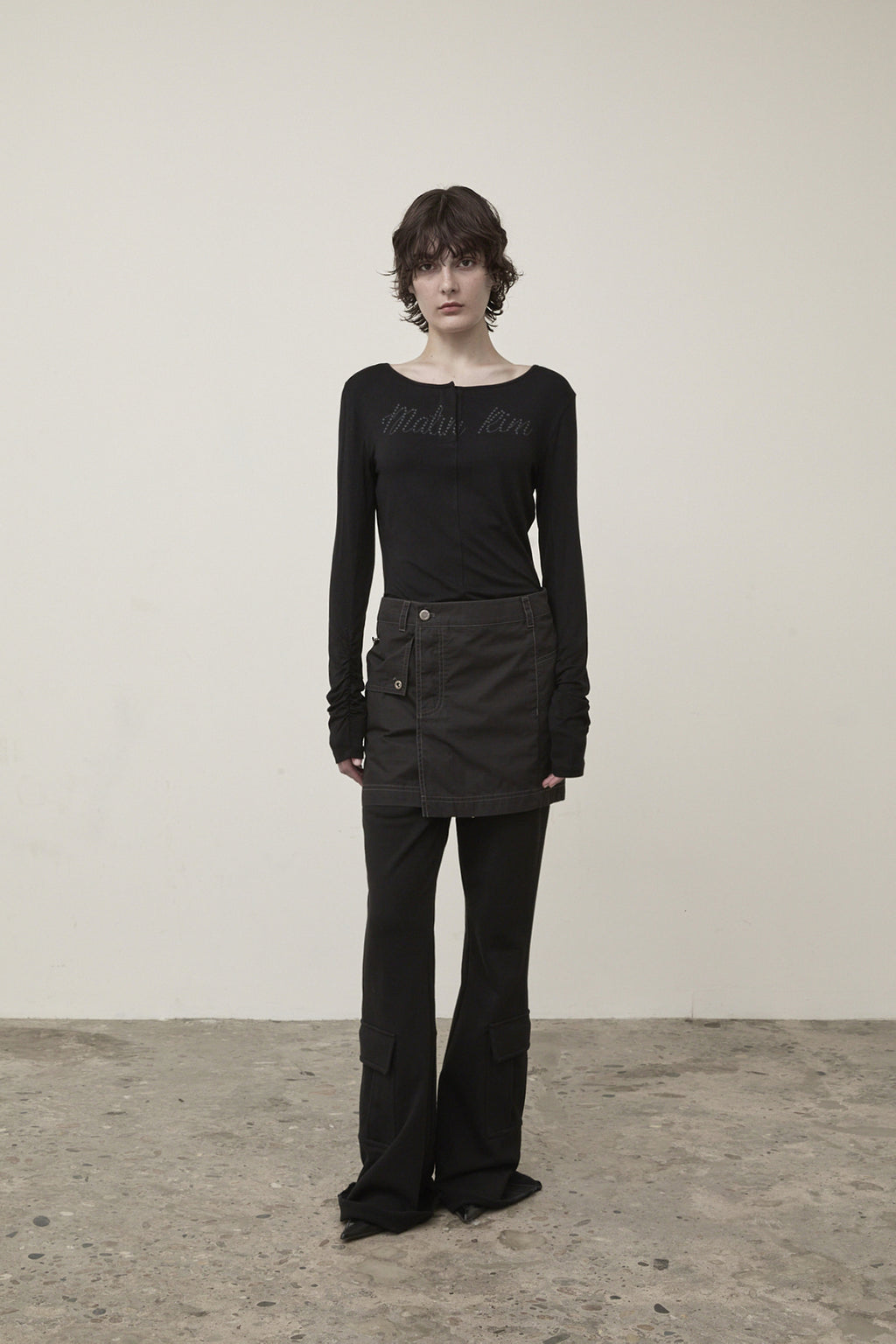 Matin Kim - Pocket Foldover Wrap Mini Skirt (Black) product image 8 | TRAB K-Fashion Australia