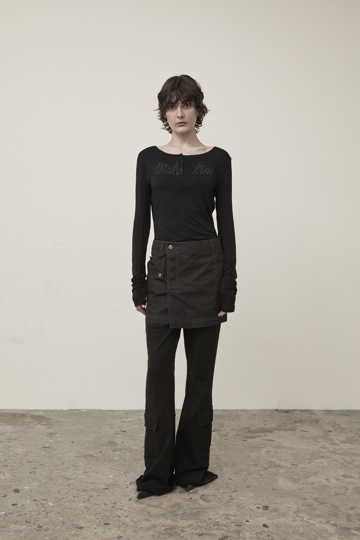 Matin Kim - Pocket Foldover Wrap Mini Skirt (Black) product image 8 | TRAB K-Fashion Australia