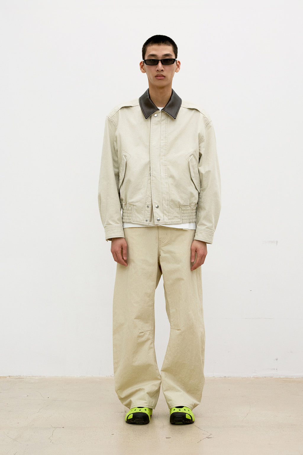 Coor - Leather Collar Washed Cationized Bomber (Washed Sand Beige) product image 2 | TRAB K-Fashion Australia