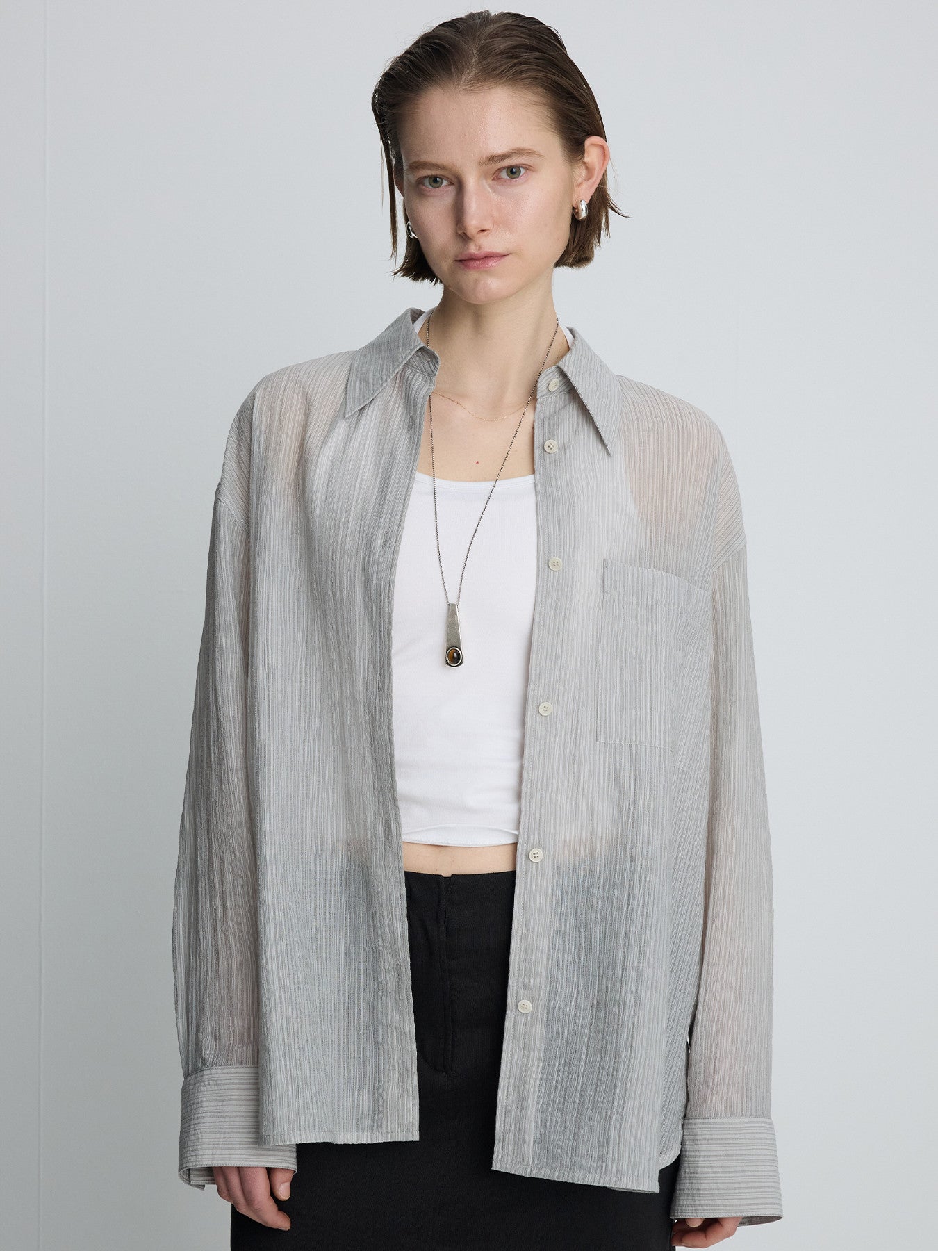 Tonywack - Lyocell Oversized Stripe Shirt (Grey) product image 2 | TRAB K-Fashion Australia