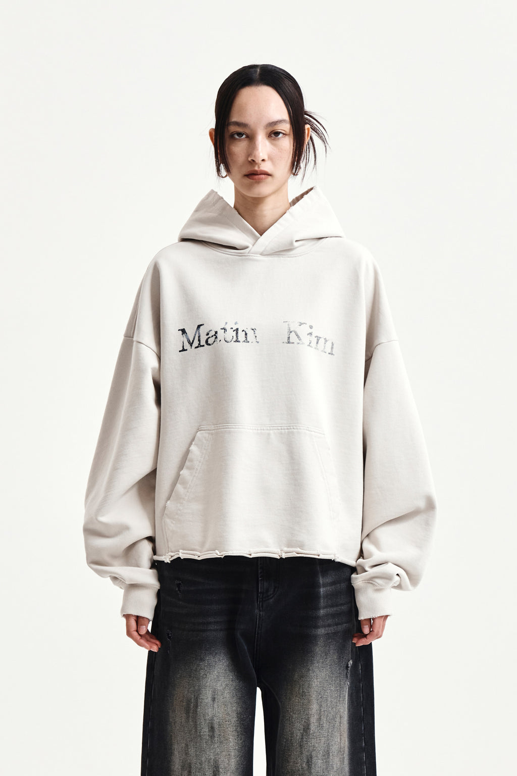 Matin Kim - Raw Edge Hem Sweat Hoody (Light Beige) product image 5 | TRAB K-Fashion Australia