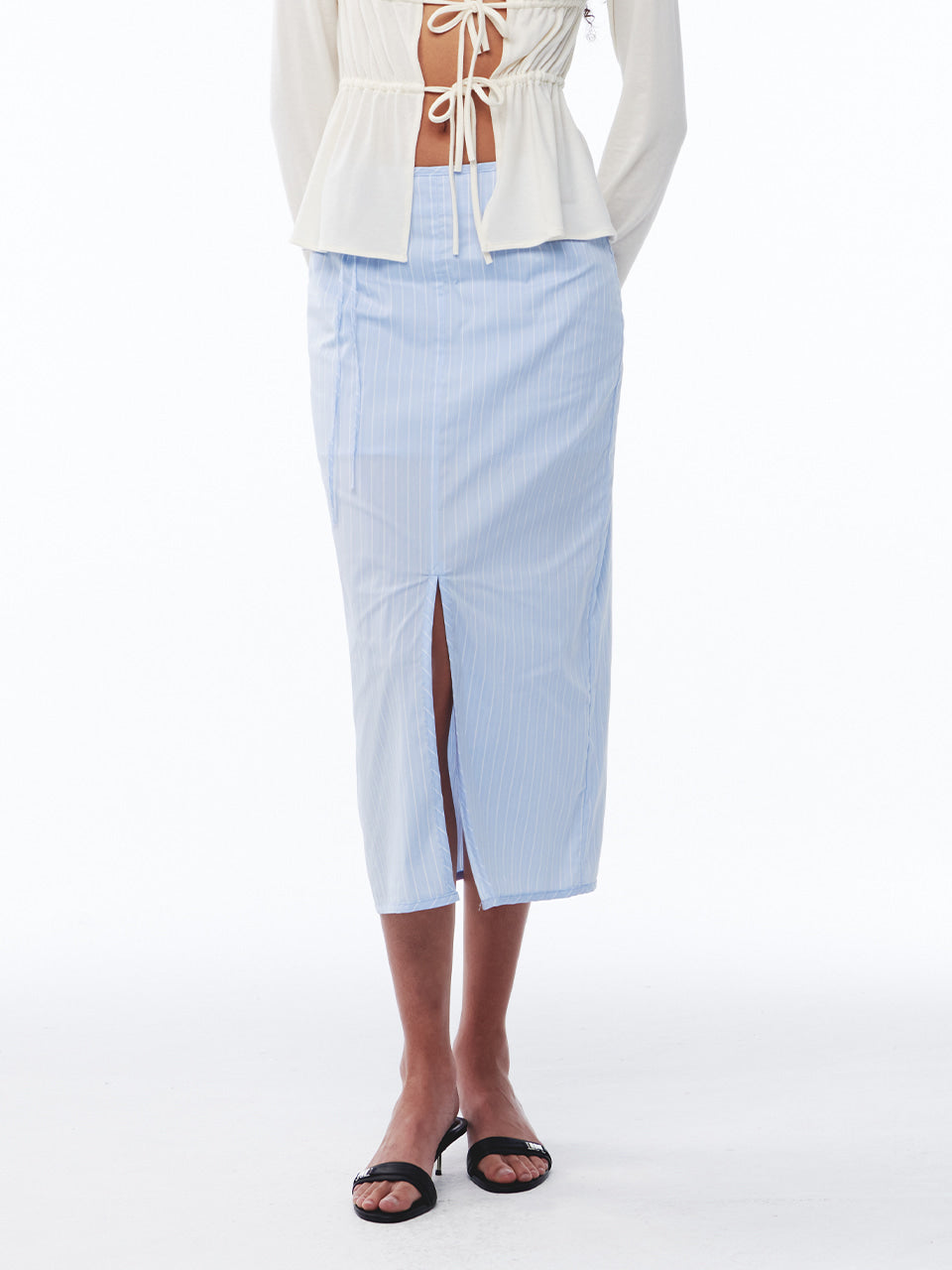 Kijun - Stripe Corsage Long Skirt Sky Blue Stripe product image 6 | TRAB K-Fashion Australia