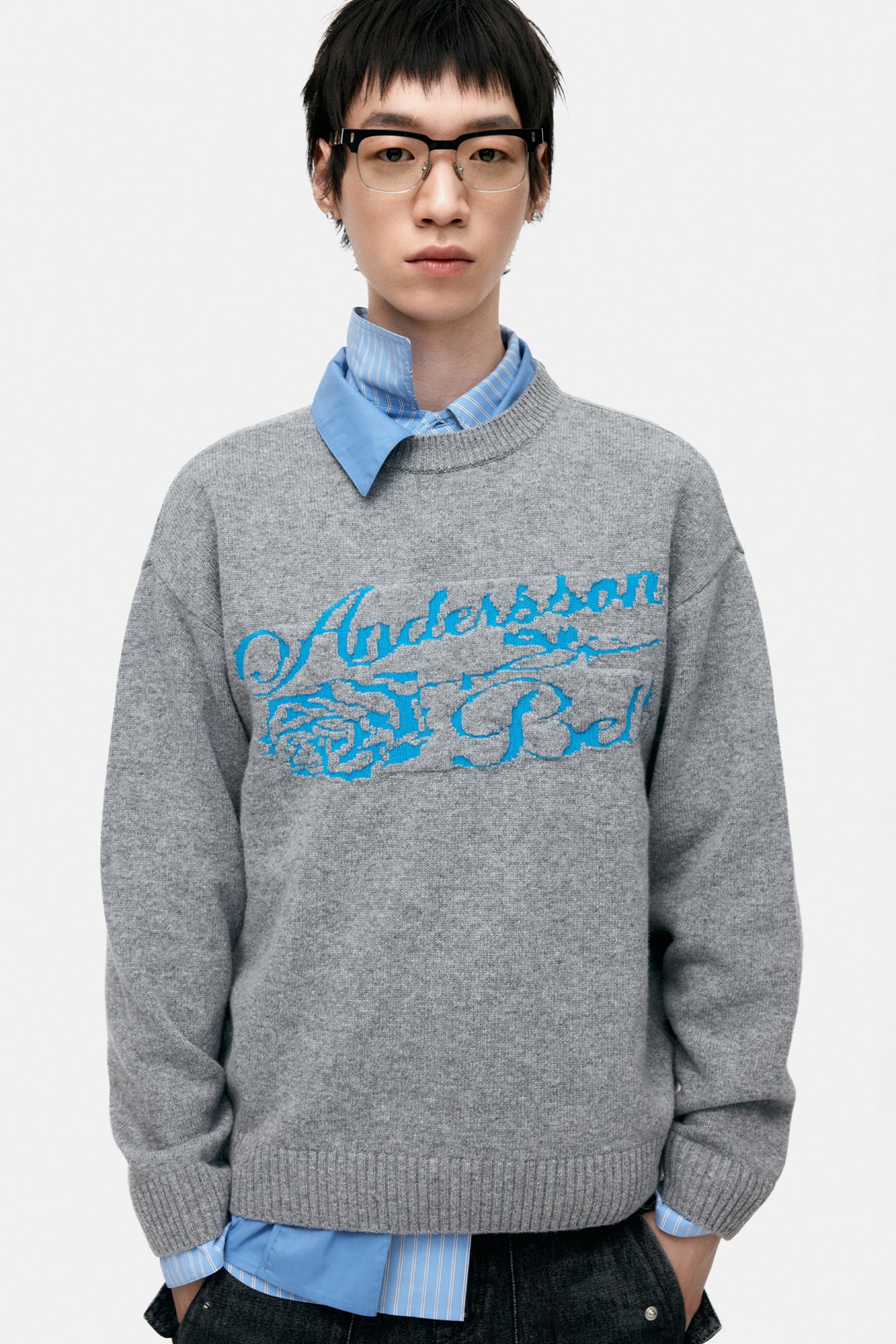 Andersson Bell - Unisex Cashmere Rose Crew-Neck Sweater (Grey) product image 2 | TRAB K-Fashion Australia