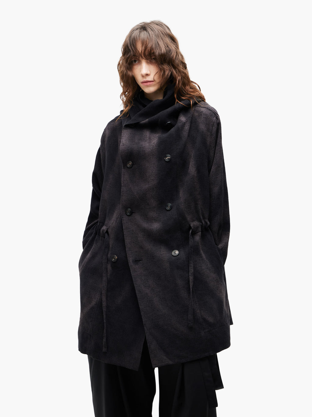 Jiyong Kim - Sun-Bleached Double-Breasted Hooded Coat (Black) product image 4 | TRAB K-Fashion Australia
