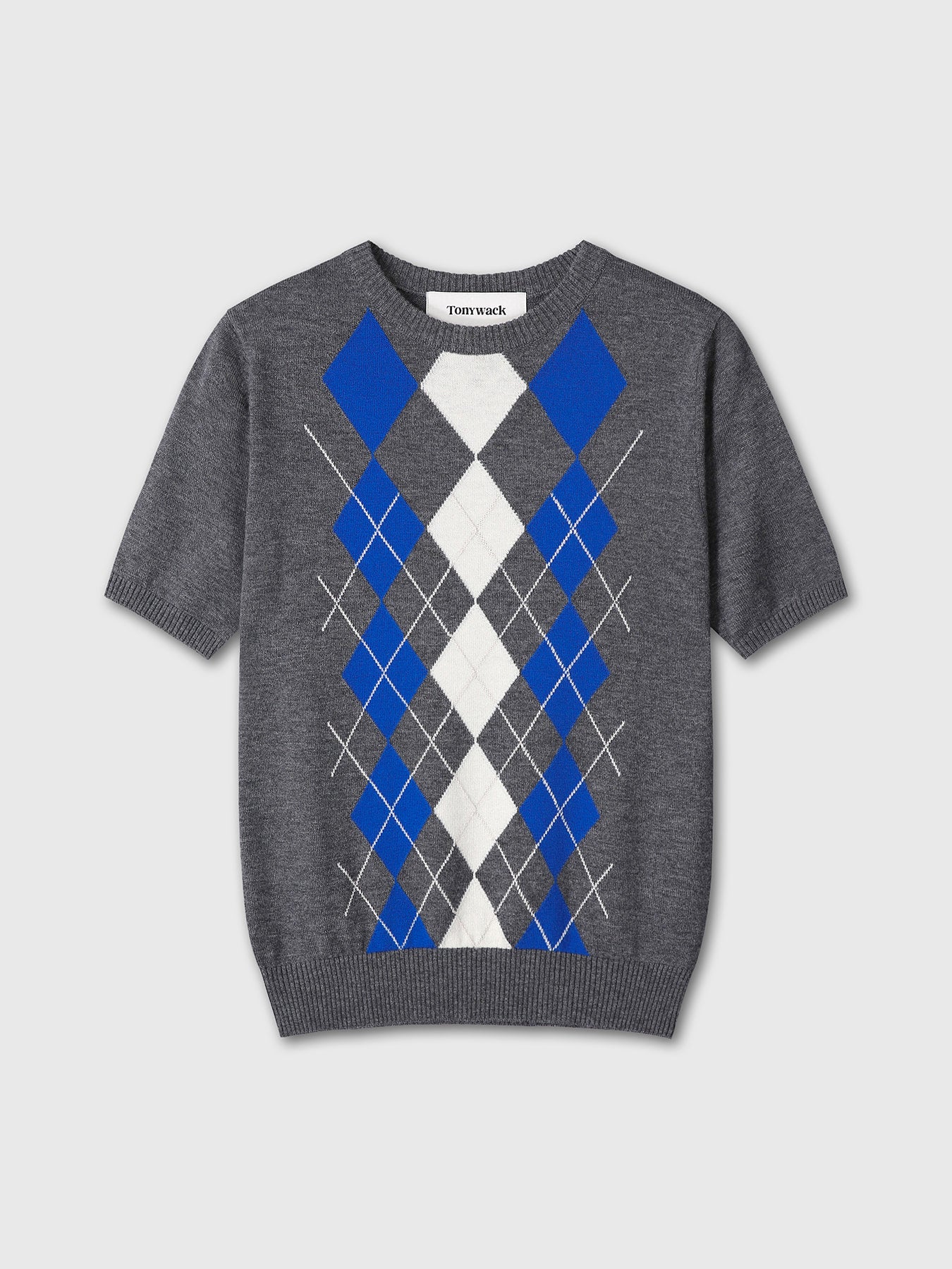 Tonywack - Superfine Wool Argyle Crew Neck Sweater (Grey Cobalt) product image 8 | TRAB K-Fashion Australia