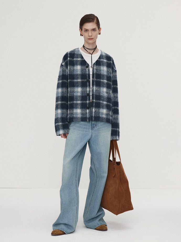 Tonywack - Checked Wool Mohair Blouson (Italian Fabric) (Blue) product image 4 | TRAB K-Fashion Australia