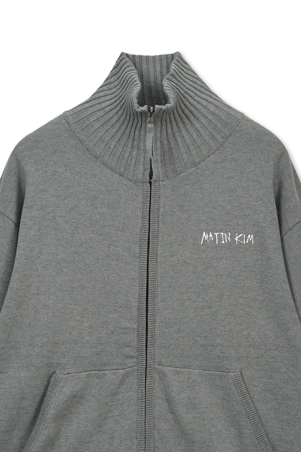Matin Kim - High Neck Embroidered Logo Zip Up (Grey) product image 3 | TRAB K-Fashion Australia
