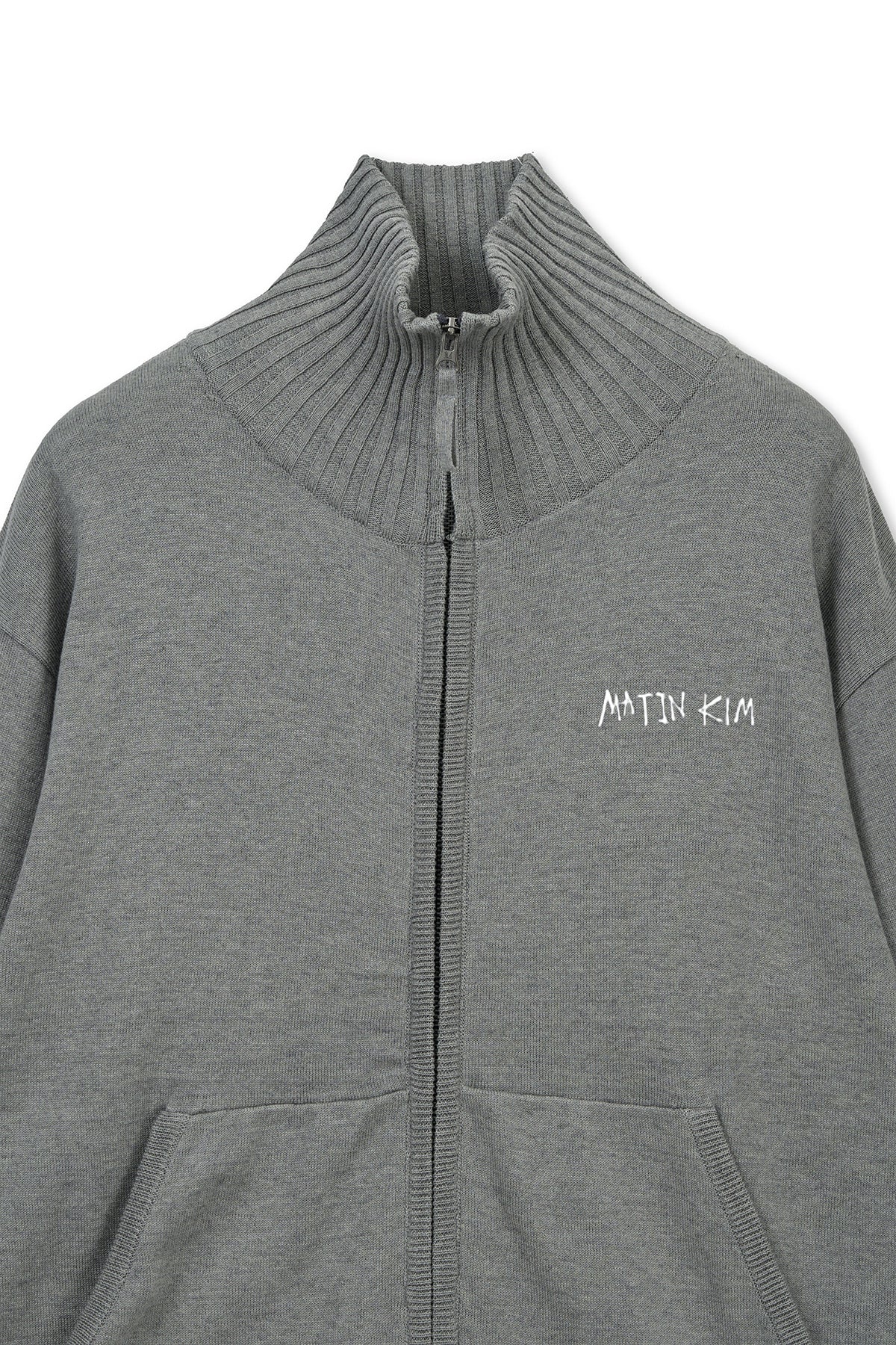 Matin Kim - High Neck Embroidered Logo Zip Up (Grey) product image 3 | TRAB K-Fashion Australia