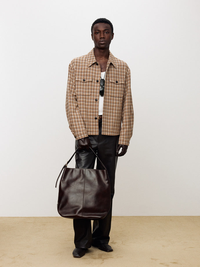 Tonywack - Checked Wool Shirt Blouson (Taupe Navy) product image 2 | TRAB K-Fashion Australia