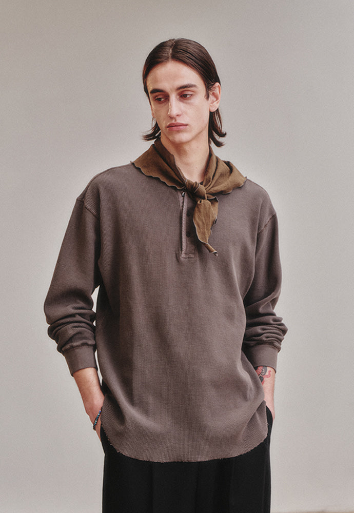 Art if acts - Garment Dyed Waffle Henley (Faded Charcoal) product image 2 | TRAB K-Fashion Australia