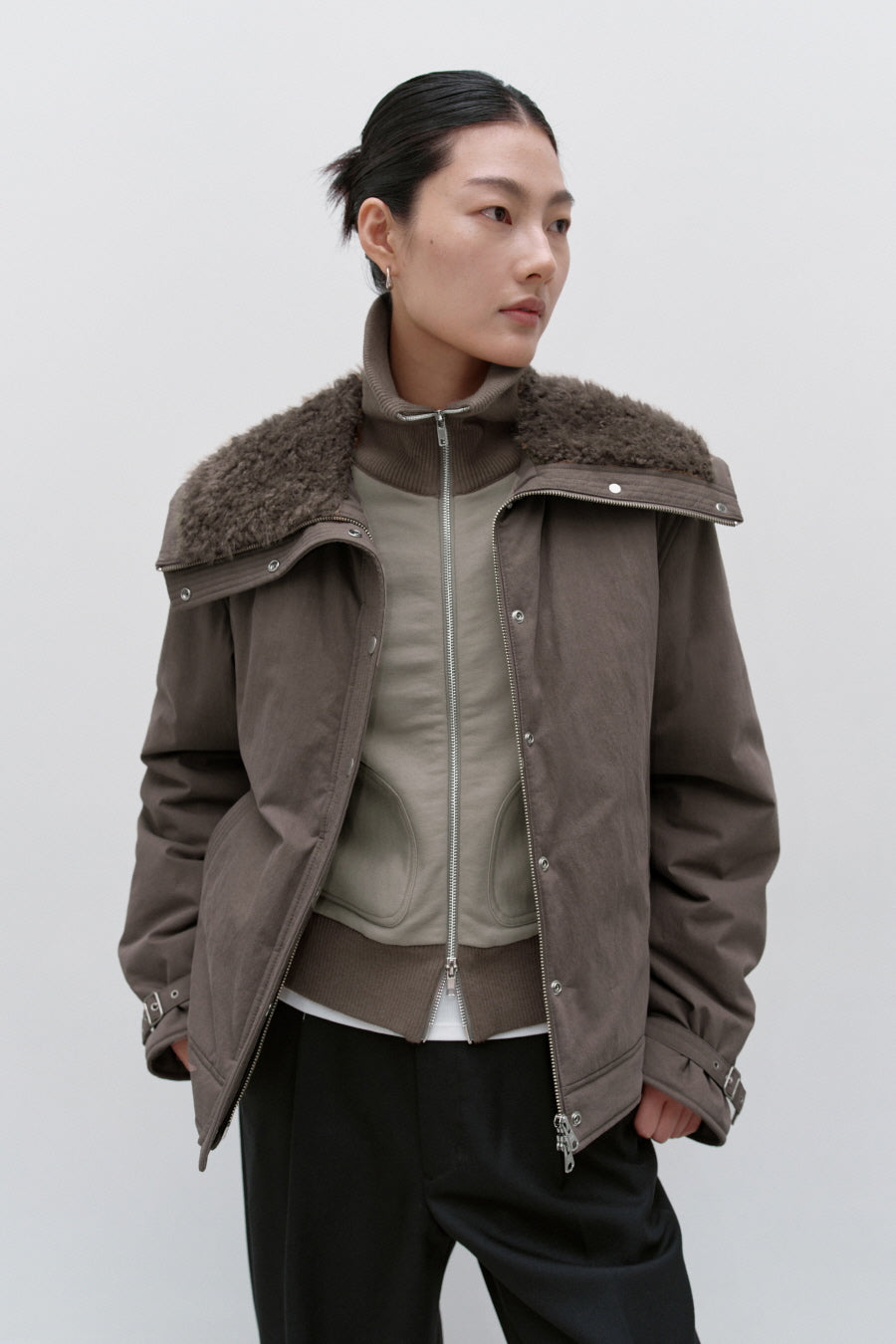Insilence - Spread Fur Collar Jumper (Brown) product image 1 | TRAB K-Fashion Australia