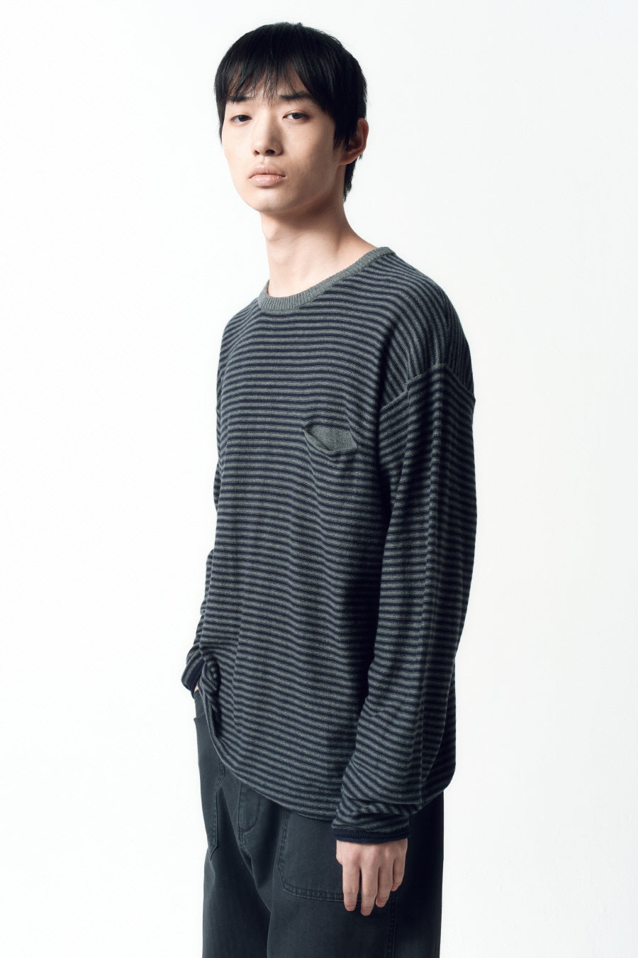 Insilence - Cotton Cashmere Striped Pullover (Navy) product image 4 | TRAB K-Fashion Australia