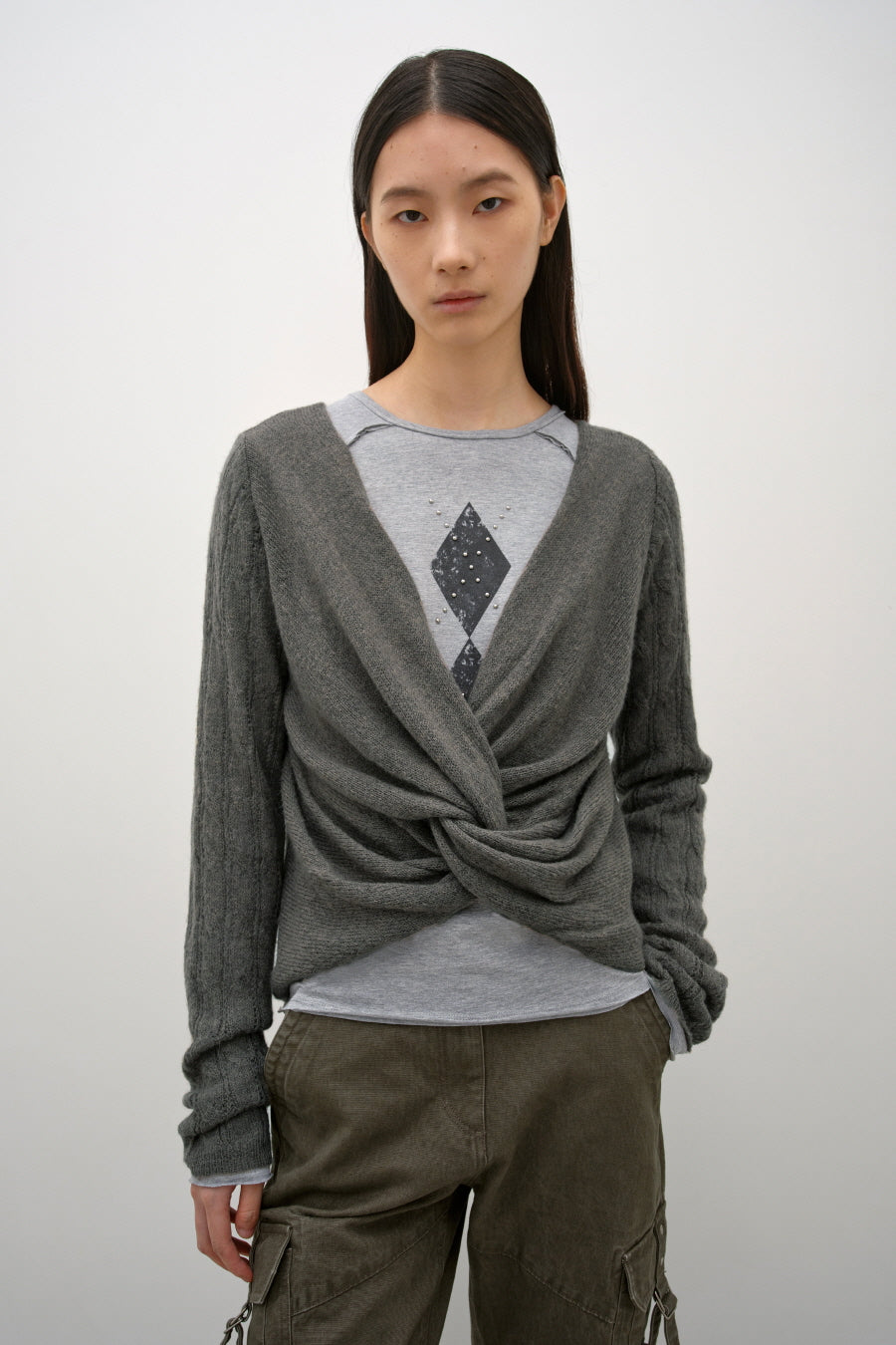 Insilence - Twist Two-Way Pullover (Ash Khaki) product image 1 | TRAB K-Fashion Australia
