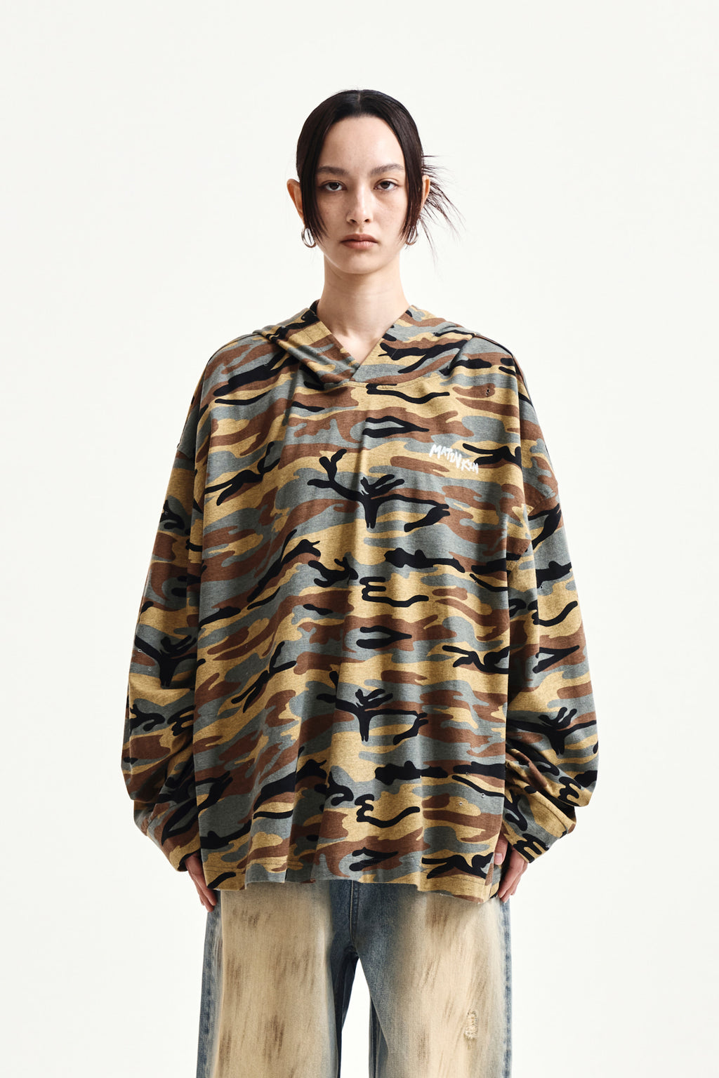 Matin Kim - Typo Artwork Camouflage Hoody (Camel) product image 6 | TRAB K-Fashion Australia