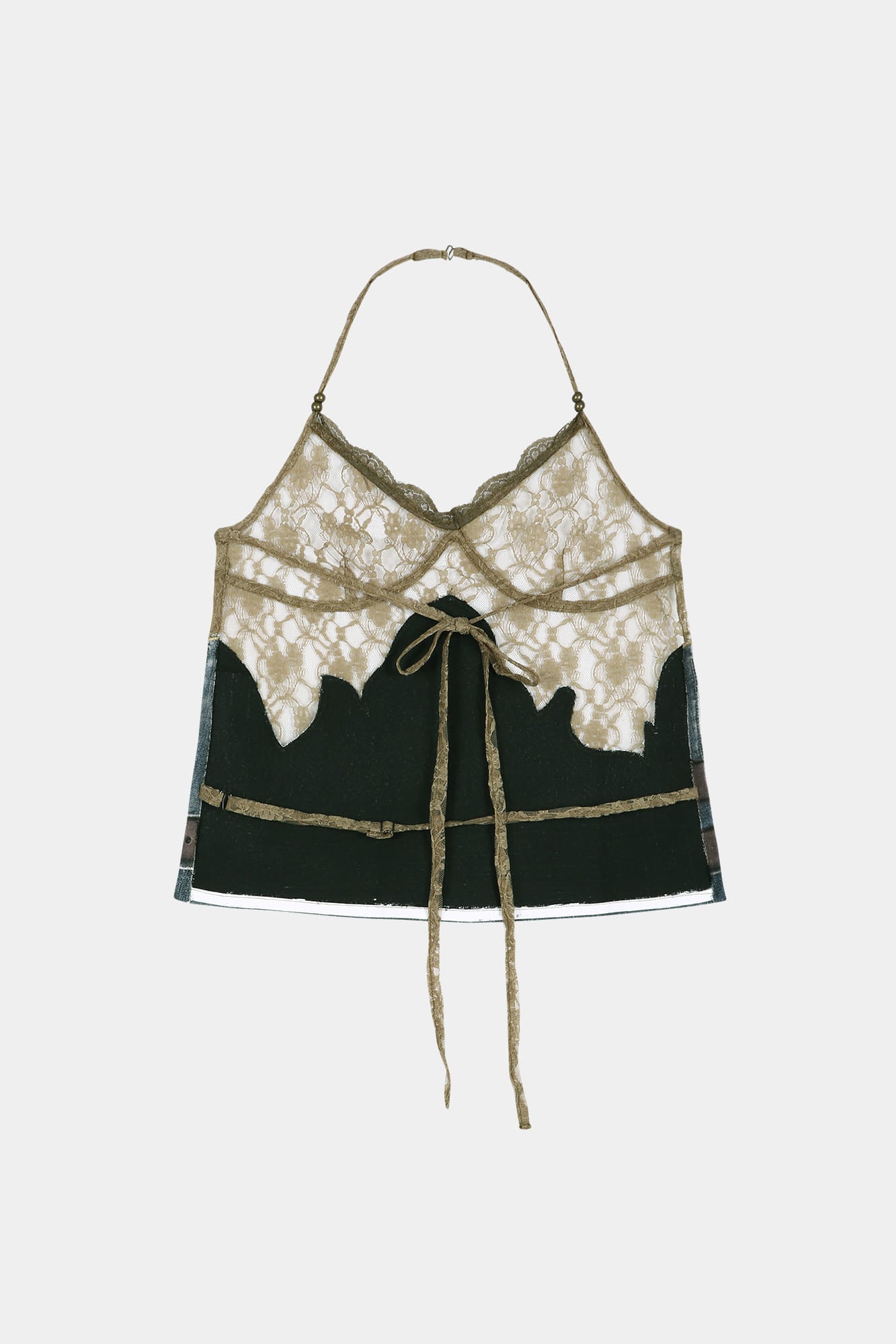 Andersson Bell - Belted Denim Printed Lace Bustier (Mid Blue/Khaki) product image 10 | TRAB K-Fashion Australia