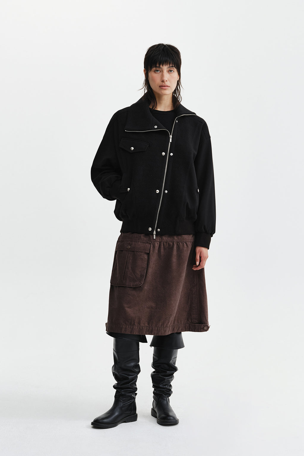 Matin Kim - Asymmetric Knit Panel Jumper (Black) product image 9 | TRAB K-Fashion Australia