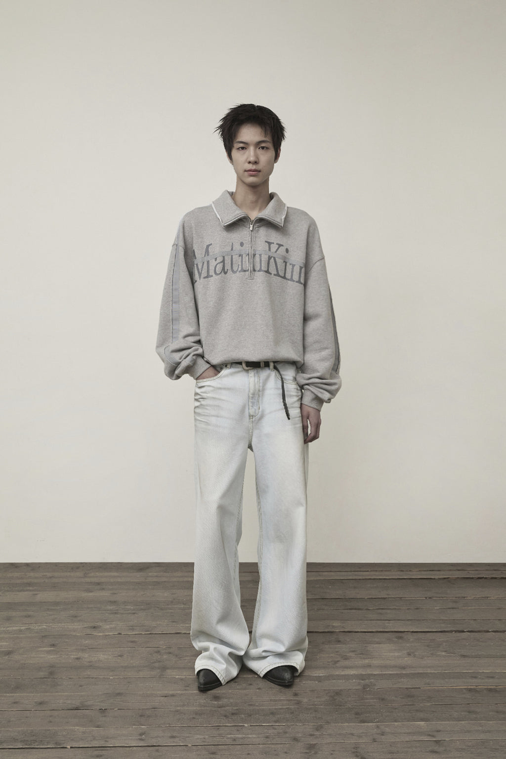 Matin Kim - Cut Out Half Zip Sweatshirt (Grey) product image 11 | TRAB K-Fashion Australia