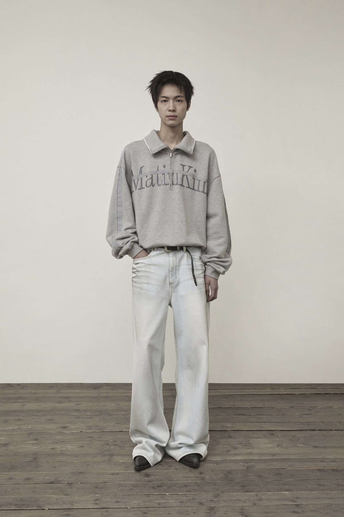 Matin Kim - Cut Out Half Zip Sweatshirt (Grey) product image 11 | TRAB K-Fashion Australia