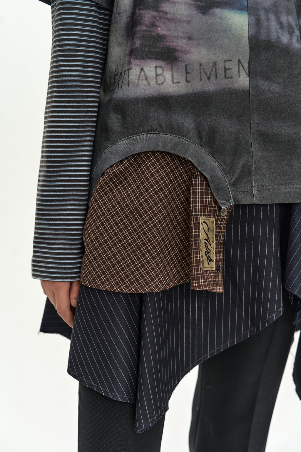 Andersson Bell - Mixed Stripe Sleeve Layered Top (charcoal) (Charcoal) product image 6 | TRAB K-Fashion Australia