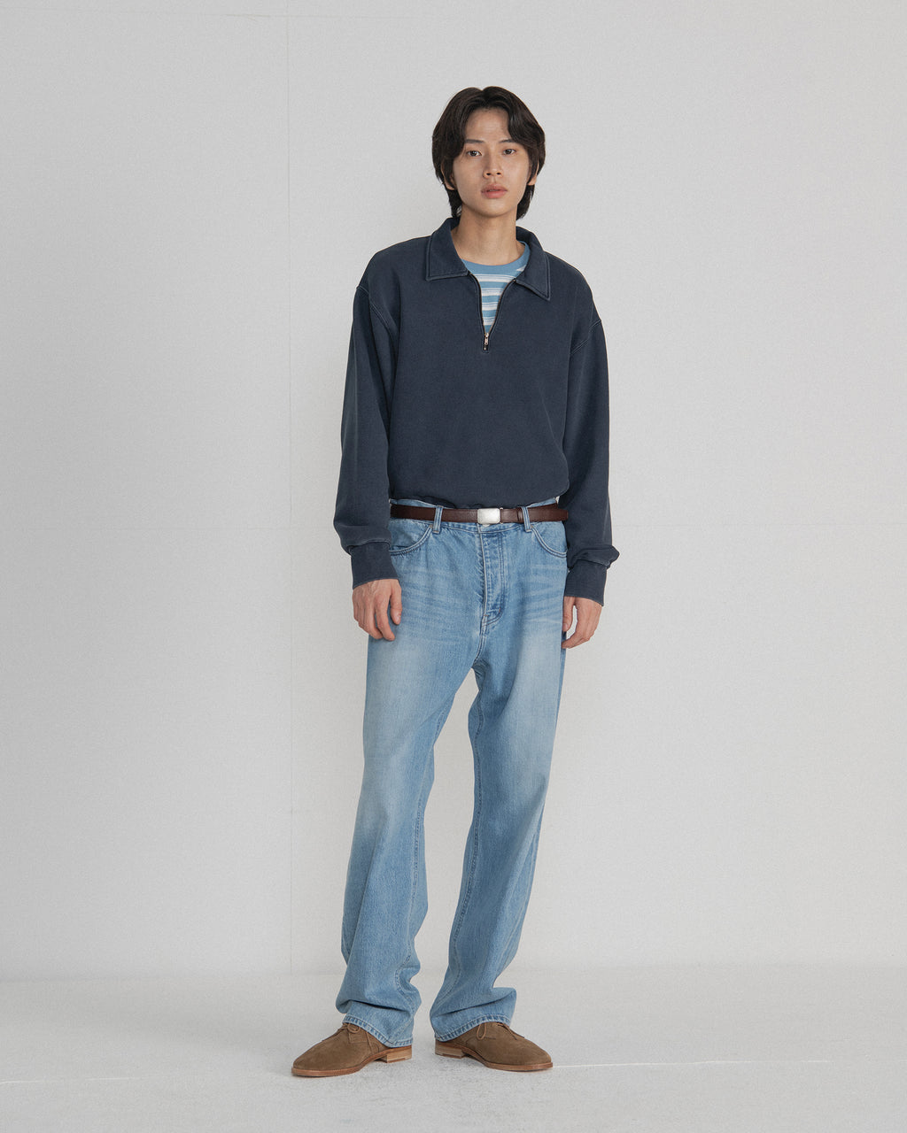 Brownyard - Washed Sweat Half Zip Up (Dark Navy) product image 1 | TRAB K-Fashion Australia