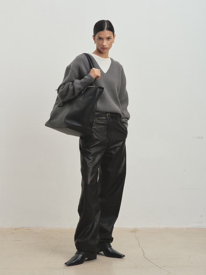 Tonywack - Vegetable Tanned Leather Rounded Leg Pants (Black) product image 1 | TRAB K-Fashion Australia
