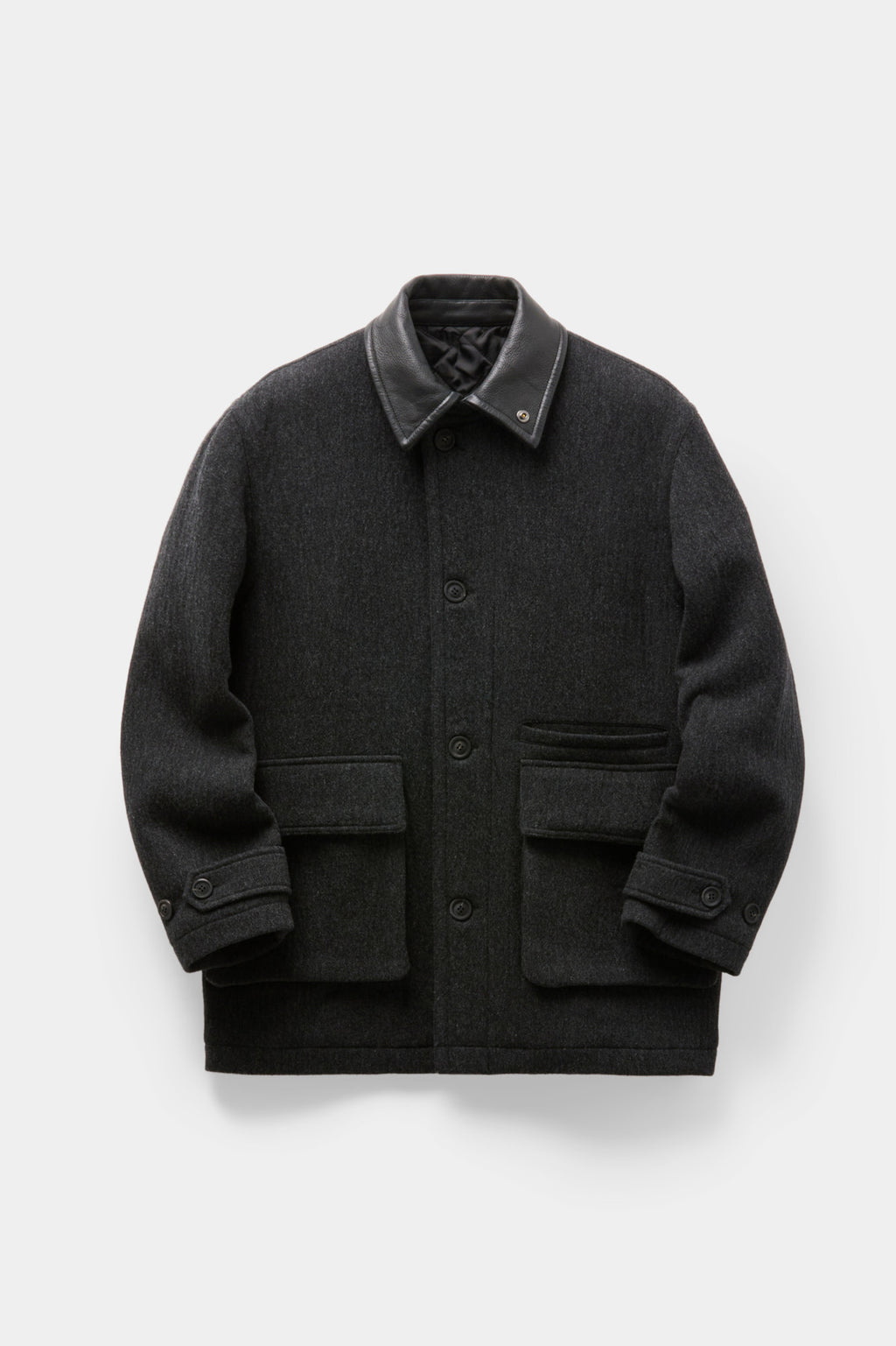 Coor - Trimming Leather Patchwork Coat (Melange Charcoal) product image 1 | TRAB K-Fashion Australia