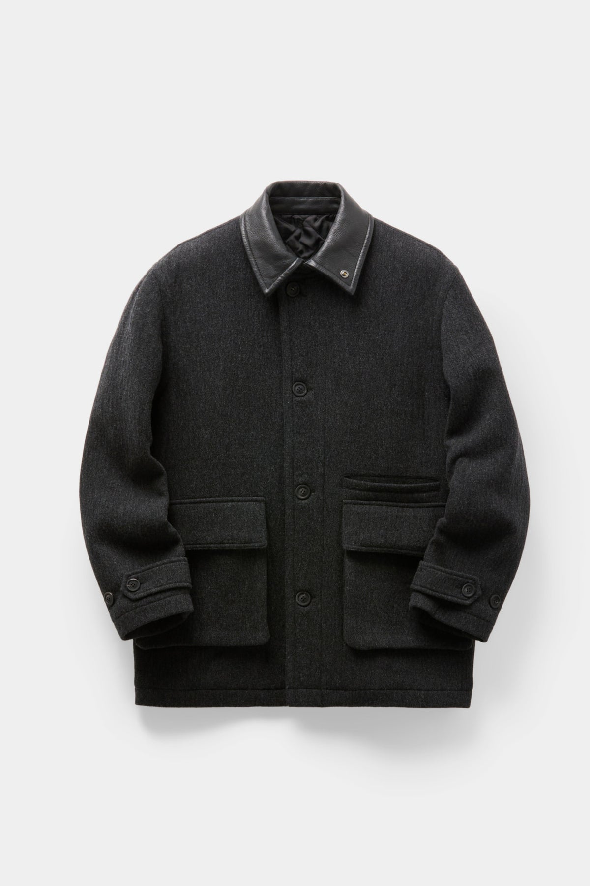 Coor - Trimming Leather Patchwork Coat (Melange Charcoal) product image 1 | TRAB K-Fashion Australia