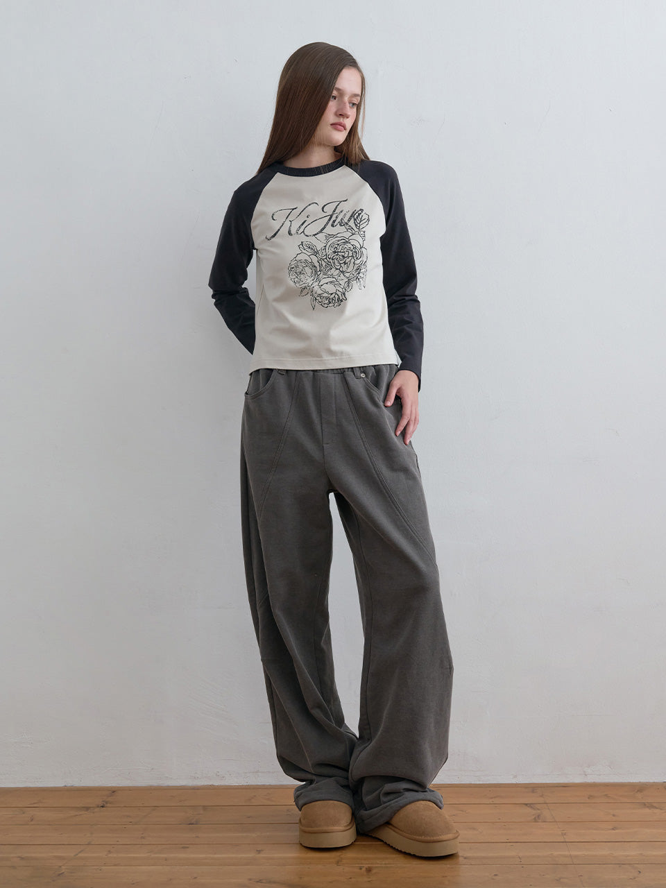 Kijun - Rose Raglan Tee (Charcoal) product image 3 | TRAB K-Fashion Australia