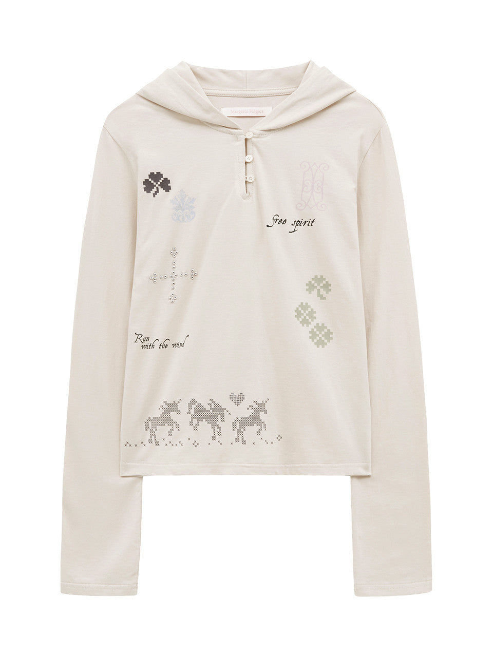 Margarin Fingers - Unicorn Clover Hooded T-Shirt (Beige) product image 2 | TRAB K-Fashion Australia