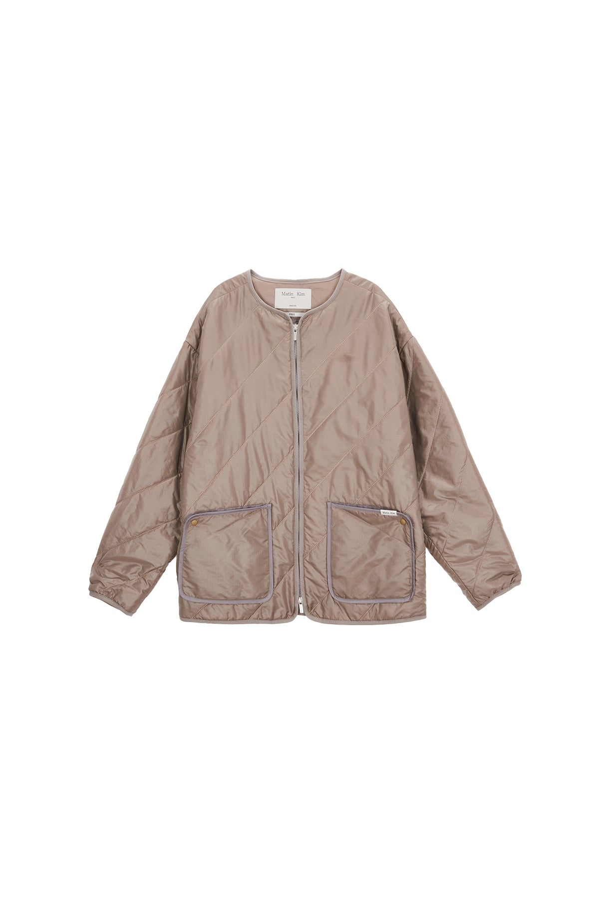 Matin Kim - Collarless Quilting Zip Up Jumper (Beige) product image 1 | TRAB K-Fashion Australia