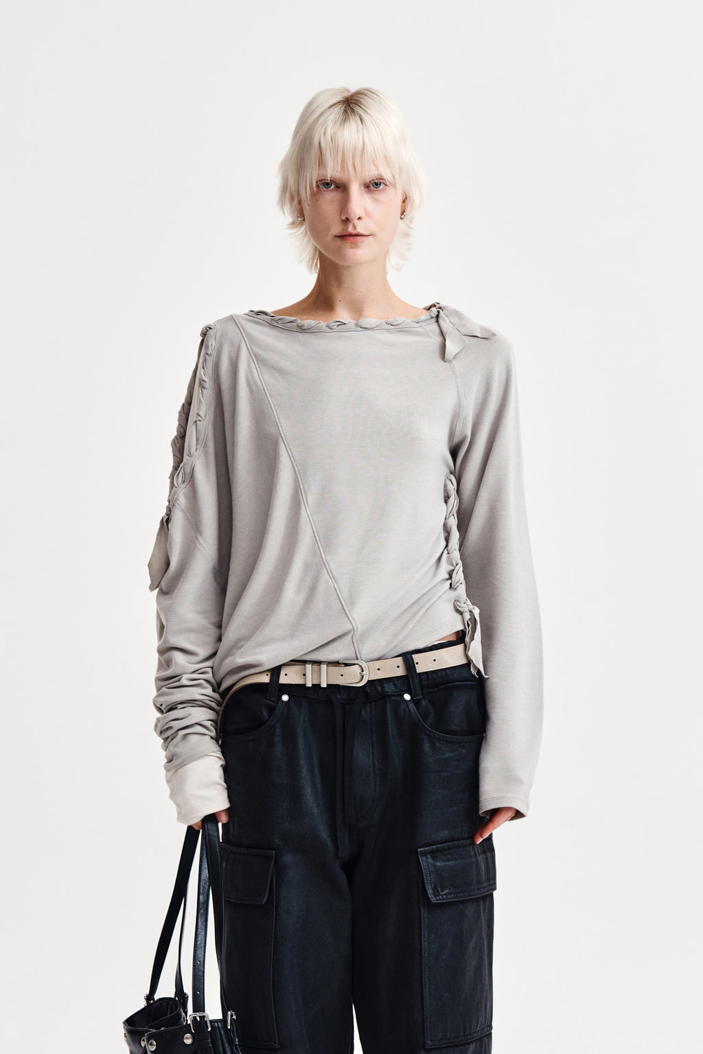 Matin Kim - Weaving Long Sleeve Top (Light Grey) product image 1 | TRAB K-Fashion Australia