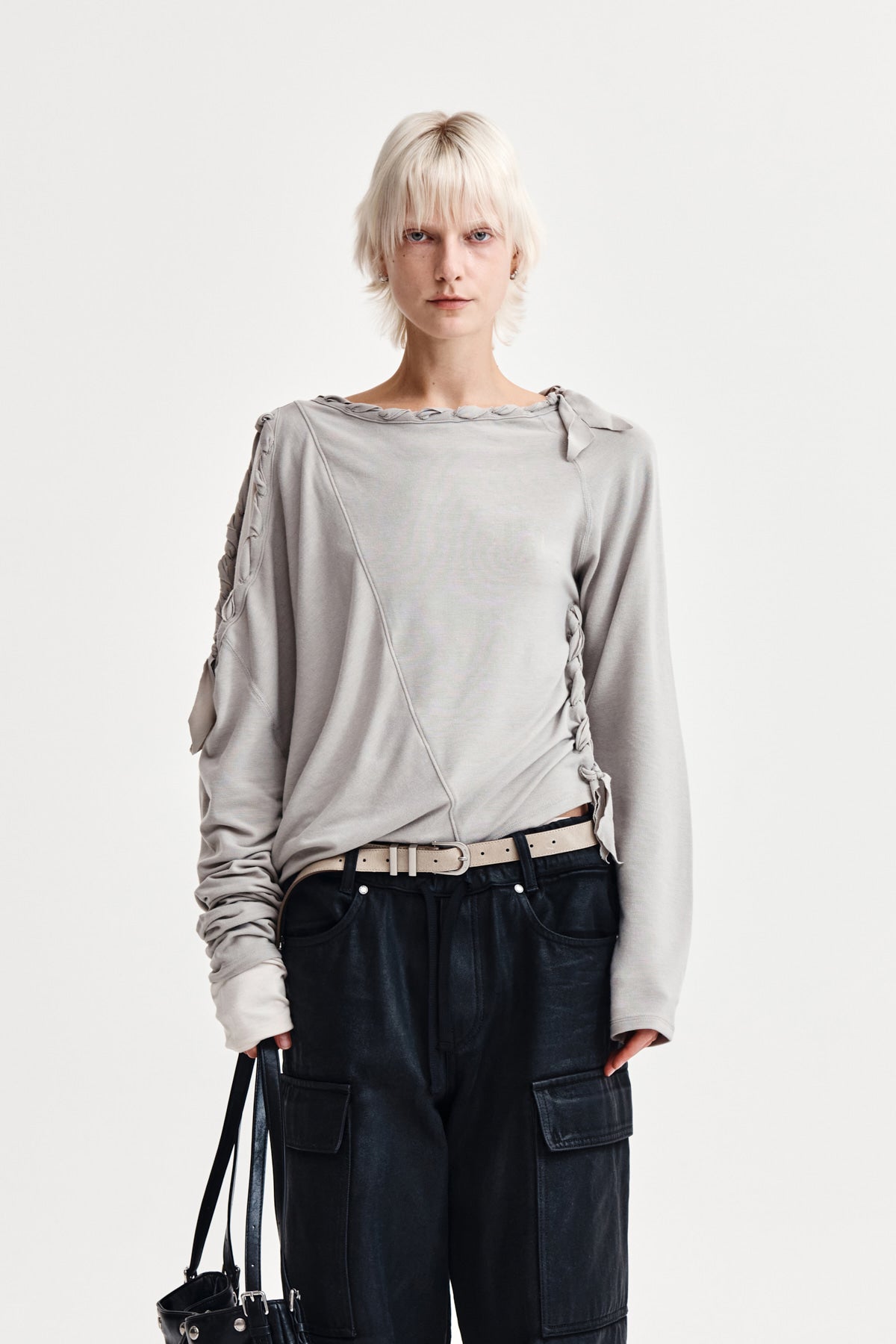 Matin Kim - Weaving Long Sleeve Top (Light Grey) product image 1 | TRAB K-Fashion Australia
