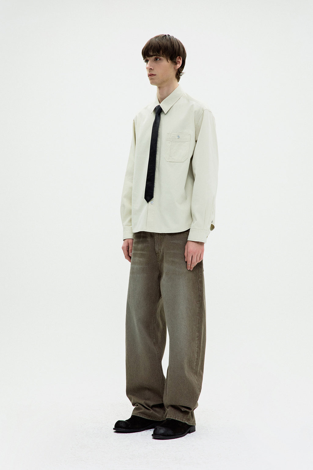 Coor - Single Pocket Washed Cotton Shirt (Beige) product image 3 | TRAB K-Fashion Australia
